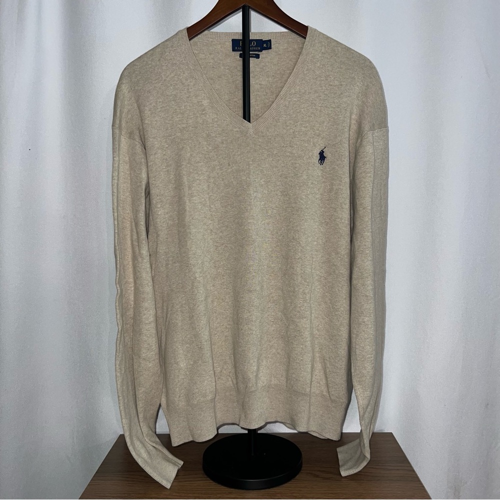 Polo Ralph Lauren Oatmeal Pima Cotton V-Neck Sweater XL - Picture 2 of 6